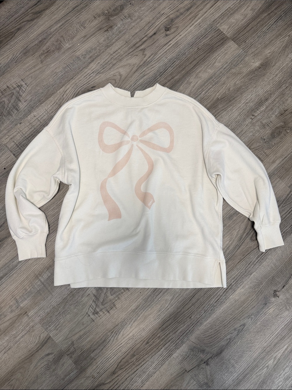 Aerie Cream Oversized Sweatshirt with Soft Pink Bow Graphic